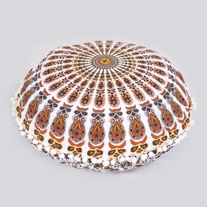 Housse de coussin de sol décorative en coton, ronde, pour pouf ottoman, 22 pouces, par Indian Consigners - Product Image 4