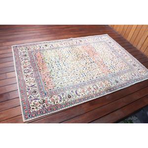 Alfombra Vintage de 3.8x5.7 pies, Alfombra Turca de Lana Ikat Azul y Roja - Product Image 2