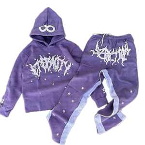 Moda estilo americano impreso Sudadera con capucha traje hombres moda versátil sudadera pantalones conjunto estilo callejero invierno - Product Image 1