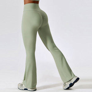 Women's High Waist Flared Yoga Leggings Ruched Butt Hip Lifting Wide Leg Tummy Control Breathable Eco-friendly Knitted Seamless - Product Image 4