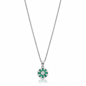 Collares con Colgante de Diseño Redondo con Esmeraldas Baguette y Circonitas, Joyería Turca Hecha a Mano al por Mayor en Plata de Ley 925 - Product Image 2