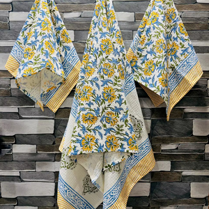 Poppy Hoa Mẫu Đơn Khối In Waffle Cotton Cơ Thể Khăn Tương Phản Sống Peramwood Tay Khối In Khăn Bếp/Món Ăn Khăn - Product Image 1