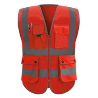 8 cepler fermuar ön inşaat Hi Vis giyim yansıtıcı güvenlik yelek yüksek görünürlük yansıtıcı güvenlik artı boyutu Spandex