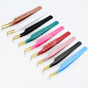 Private Label Custom Colors 45 Degree Tweezers Fiber Gold Tip Customized Eyelash Extension Tweezers for Isolation - Product Image 6