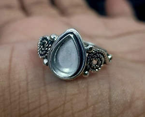 Personnalisable 925 Bague semi-montée en argent sterling véritable 7x9mm forme de poire Vintage Baho Design fait à la main cadre de bijoux vierge - Product Image 1