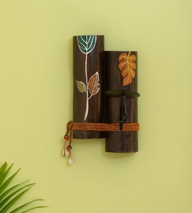 Bougeoir mural peint à la main Shades of a Leaf en bougeoirs en bois de teck pour la décoration de Noël Scones en bois rustiques - Product Image 2