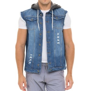 Vente en gros 100% vestes en jean pour hommes tendance gilet sans manches style pierres personnalisées col à capuche OEM mâle garçons jean gilet - Product Image 1