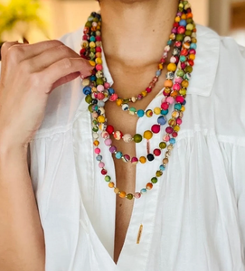 <b>Necklace</b> | <b>Statement</b> <b>Necklace</b> | Kantha Intertwining Beads | Recycled Sari Textiles | Recycled Wood | Kantha Beads | Gifts - Product Image 2