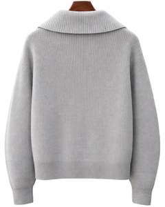 Manufacturer Custom <b>Mens</b> Quarter Zip Knit Sweater Light Grey Ribbed Texture High Collar Warm Winter Casual Pullover OEM Custom - Product Image 2