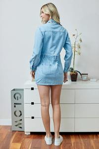 Robe en jean pour femmes en gros avec fermeture à boutons sur le devant et poches Robes en jean décontractées à la mode 2025 - Product Image 2