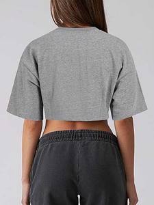 2025 Top Design Blended Beauty Cropped T-Shirt pour les femmes coupe décontractée col rond en gros du Pakistan - Product Image 4