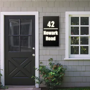 Custom Design Indoor And Outdoor Gate Number Door Plate Guide Sign Led Back Halo Lit High Quality Metal