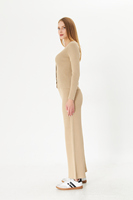 Ensemble deux pièces en tricot côtelé pour femmes, haut à manches longues et pantalon à col en v, couleur unie, style minimaliste, à porter en toutes saisons