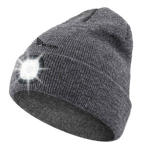 Custom <b>LED</b> <b>Beanie</b> <b>Hat</b> with 3D Embroidery USB Rechargeable Winter Knitted Headlamp Cap Unisex Casual Gift - Product Image 2
