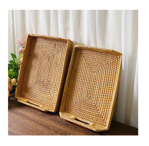 Objet de décoration pour la maison Plateau en rotin Design moderne Plateau en rotin de couleur noire Plateau de service en verre à jus - Product Image 3