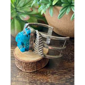 Vintage Kingman Turquoise & Sterling Silver Nugget Fashion <b>Cuff</b> Bracelet - Product Image 5