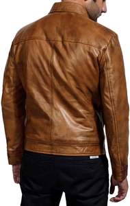 Chaqueta de motorista de piel auténtica informal con logotipo personalizado al por mayor para hombre, chaqueta de lona transpirable en primavera - Product Image 2