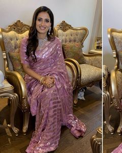 Sari bordado Georgatte pesado de último diseñador con Secuencia de estilo Bollywood para ropa de fiesta - Product Image 1