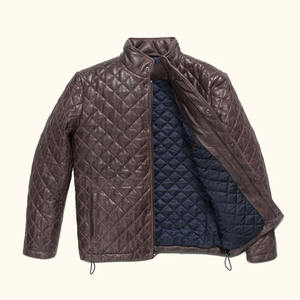 Chaqueta de Cuero Acolchada de Alta Calidad, Chaqueta de Cuero Marrón Acolchada Personalizada para Hombre, Chaqueta de Cuero Marrón Abrigada para Invierno para Hombre - Product Image 2