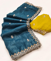 Dernière collection de saris en mousseline de soie pure brodée et diamantée avec des motifs à la main pour les fêtes de mariage Diwali en soie