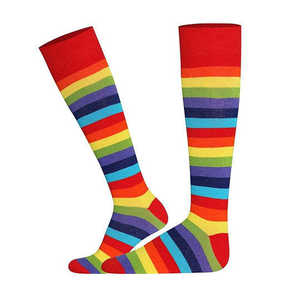 Chaussettes rayées hautes pour hommes et femmes, respirantes, en coton, sans couture, unisexes, colorées, longues, tissées, chaussettes de sport - Product Image 2