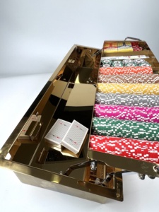 Caja de Lujo para Fichas de Póker de Titanio Dorado de Doble Capa y 15 Filas con Rejillas Cuadradas para Placas y Billetes, con Cerradura - Product Image 2