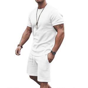 Polo col à manches courtes hommes été décontracté tissé deux pièces coton sport chemise et short ensemble séchage rapide - Product Image 5