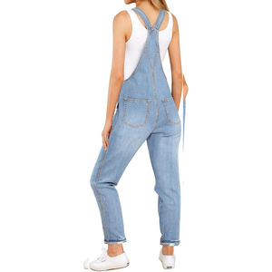 Salopette en jean et combinaisons en jean pour femmes Bretelles réglables Conception de poche Salopette à jambe droite pour femmes - Product Image 2