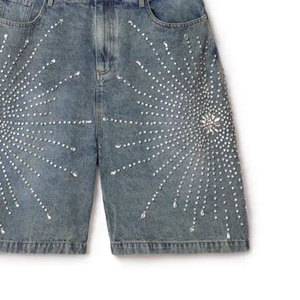 Pantalones cortos de verano OEM para mujer 100% algodón de alta calidad pantalones cortos con diamantes de imitación lavado ácido - Product Image 5