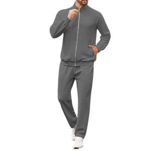 ชุดวอร์มผ้าฟลีซ2ชิ้นสำหรับฤดูหนาวของผู้ชายเสื้อสเวตสูททางการสีเทาเข้มพิมพ์ลายสีพื้นระบายอากาศได้ดีมีซิป - Product Image 3