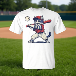 T-shirt promozionale con grafica gatto e baseball - Product Image 3