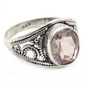 Anillo de forma ovalada de piedras preciosas de cuarzo rosa Natural de Plata de Ley 925 de buena calidad, joyería hecha a mano, proveedores al por mayor - Product Image 1