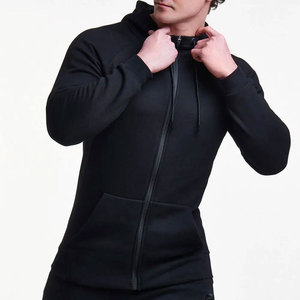 Sweat-shirt à capuche zippé en molleton slim fit pour homme, manches raglan, noir uni, décontracté, pour l'automne - Product Image 2