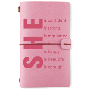 Diario SHE Quote de Cuero PU Rosa con Ranuras para Tarjetas, Cuaderno de Viaje Recargable de 70 Páginas para Mujer - Product Image 1
