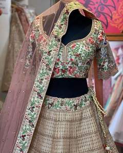 Elegante étnico adultos 'Lehenga Choli moda indio paquistaní ropa Cancan lienzo Patta bordado lentejuelas trabajo verano - Product Image 3