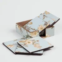 Ensemble de 6 dessous-de-verre carrés modernes en bois, faits à la main, à motifs floraux, écologiques, durables et luxueux, pour café et latte