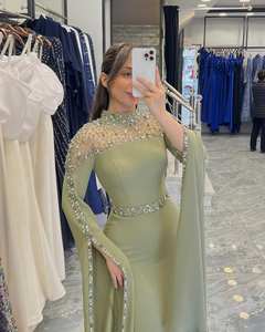 Robe de soirée de gala sirène longue, taille naturelle, avec strass noirs tendance, livraison immédiate - Product Image 3