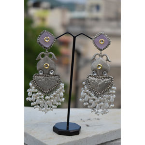 traditional new design handmade <b>silver</b> look alike brass stone stud big ghungro hoop earing for girls and women - Product Image 5