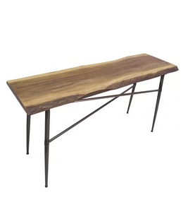Table Console de Salon en Bois d'Acacia avec Finition en Acier Naturel Vintage Moderne en Métal et Solide à Bord Vivant Entrée Entrée - Product Image 3