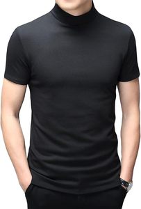 Men's T Shirt Custom LOGO Short Sleeve Basic Casual Mock Turtleneck Slim Fit Undershirt Pullover <b>Thermal</b> Solid T Shirt for Men - Product Image 2