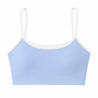 Groothandel Op Maat Gemaakte Sportbeha 80% Nylon 20% Spandex 220gsm Hemelblauw Licht Ondersteunende Spaghettiband Yogabeha Zachte Gymbeha voor Tienermeisjes