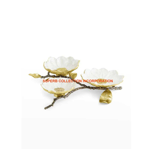 Cuenco decorativo de Metal de Calidad exclusiva con diseño de orquídeas, mesa con mango, cuenco decorativo para servir frutas secas, platos para servir - Product Image 5