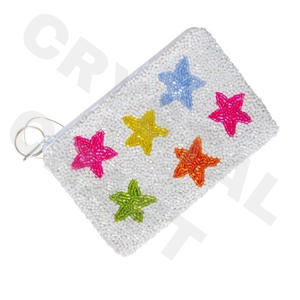 Pochette à monnaie multi-étoiles personnalisée avec de beaux coeurs de filles Design Portefeuille en perles de rocaille Cadeau parfait pour maman-Accessoire de mode - Product Image 1