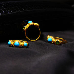 Fashionable 925 Sterling Silver Gold Plated Jewelry Turquoise Emerald Gemstone Women Wear <b>Ring</b> - Product Image 4