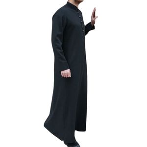Thobe musulman moderne pour homme, noir, à boutons, manches longues, col montant, Jubba islamique, Kandura, Dishdasha, vêtements arabes décontractés - Product Image 2