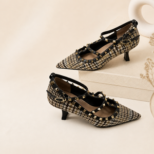 <span class=keywords><strong>Escarpins</strong></span> Mary Jane à bride rivetée, bout pointu, talon aiguille, chaussures habillées formelles pour femmes, matériaux variés, OEM ODM, logo personnalisé - Product Image 1