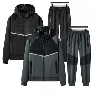 Conjunto de chándales de algodón Tech 100% de diseño personalizado para hombre, sudadera de diseñador cepillada con bolsillo con cremallera, conjunto de chándal para correr - Product Image 6