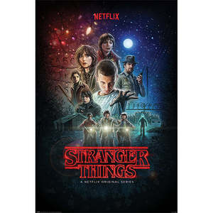 Modern Art Deco Styled 'Stranger Things' Demon Slayer 2er-Set <b>Poster</b> Paper Wood Framed Black Wall Decor for Birthday Occasions - Product Image 2