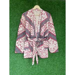 Indian Cotton Kantha <b>Jacket</b> Quilted Embroidered Patchwork Design Unisex Winter Coat Bohemian <b>Kimono</b> Style Knitted Overcoat - Product Image 2