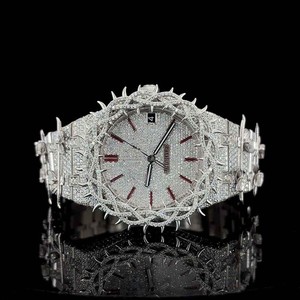 Montre de luxe audacieuse, style hip-hop, design à clous, quartz moissanite taille poire, acier inoxydable, mouvement ETA, 41 mm, haute qualité, VVS - Product Image 1